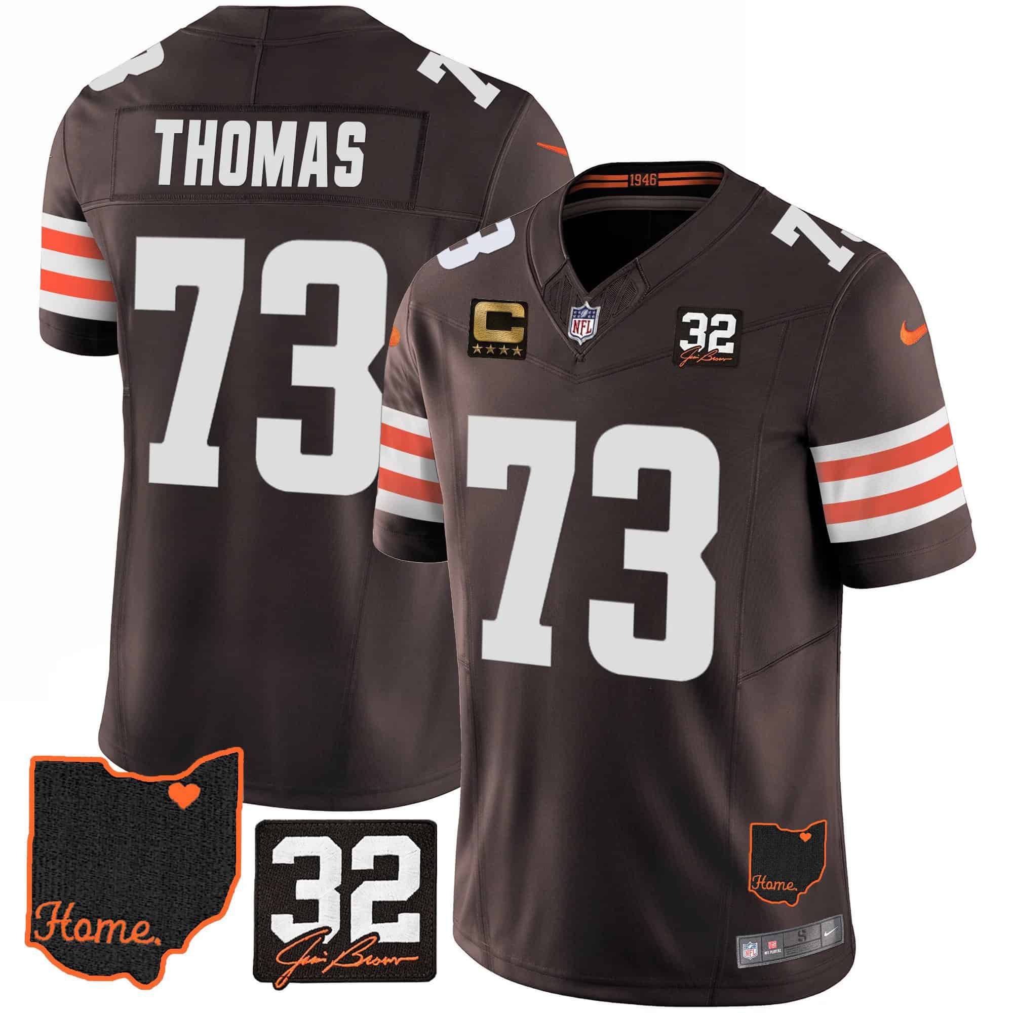 Men Cleveland Browns #73 Thomas Brown Memorial Home Patch 2024 Nike NFL Jersey style 1